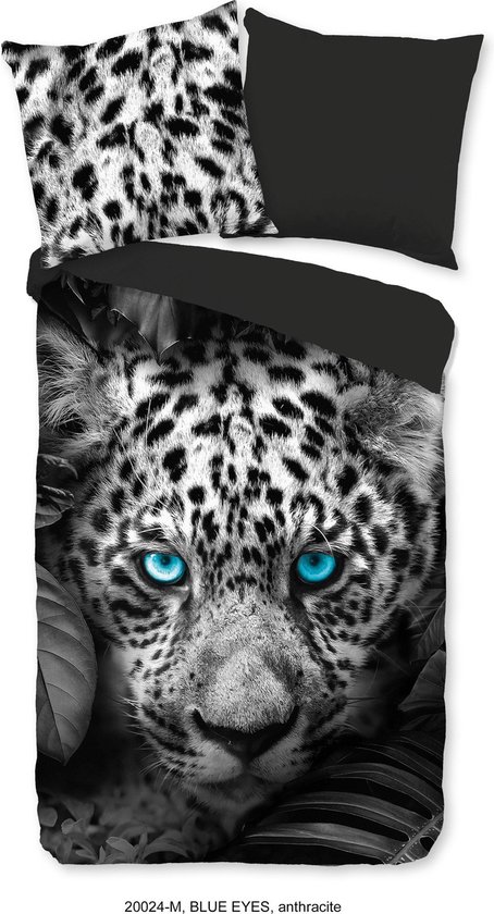 Pure Dekbedovertrek "luipaard met blauwe ogen" - Antraciet - (200x200/220 cm) - Microfiber