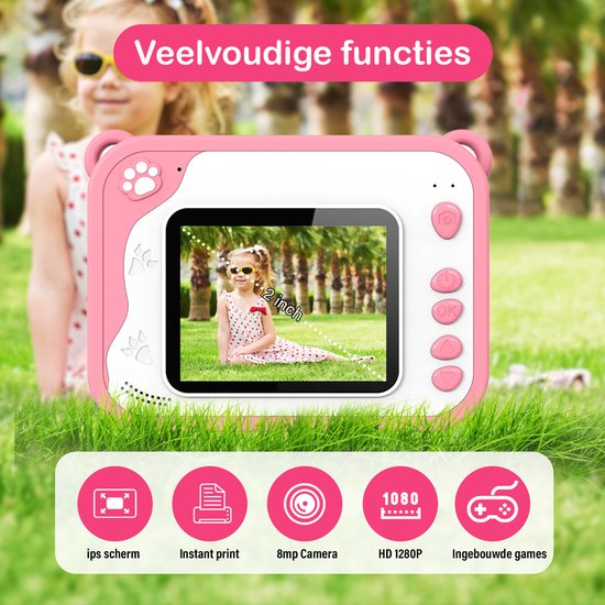 GlobalCrown Instant camera voor kinderen, camera instant print 3,5 inch scherm video kind digitale instant fotocamera's geschenken voor jongens meisjes (inclusief 4 rollen printpapier en 32 GB kaart