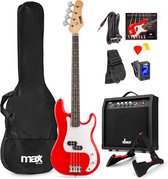 Max Gigkit Guitare basse avec amplificateur 40 Watt - Support de guitare - Housse de guitare - Rouge