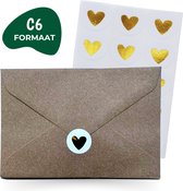 Enveloppes C6 - Kraft - 12 Pièces - 15 Autocollants de Cachetage - Hartjes Dorés