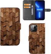 Book Style Case geschikt voor iPhone 13 Pro Max Wooden Cubes