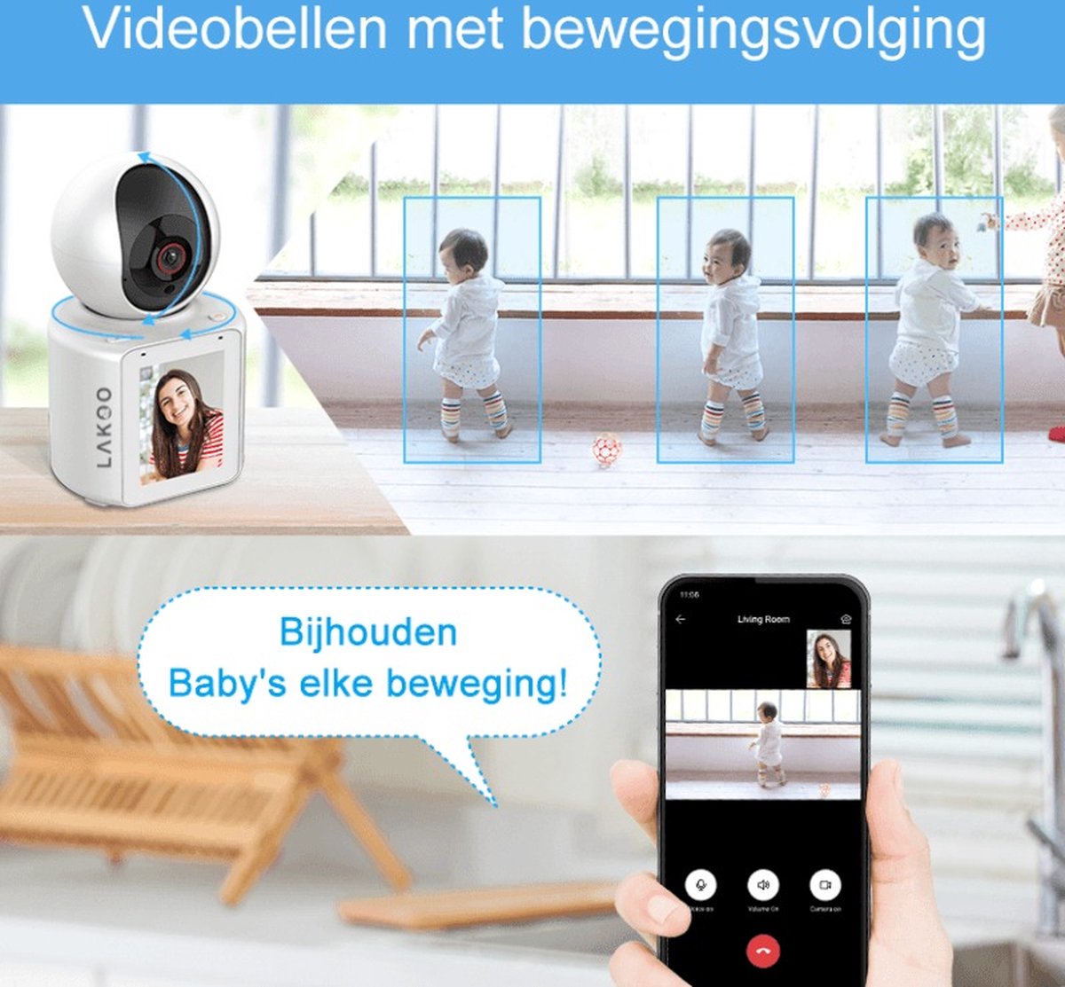 Afbeelding 3 van Lakoo® DualVision Connect - Slimme Babyfoon met Camera, Tweewegsvideo - HD Beeld, Nachtzicht, Bewegingsdetectie & Multi-Camera Ondersteuning - inculsief Gratis E-book