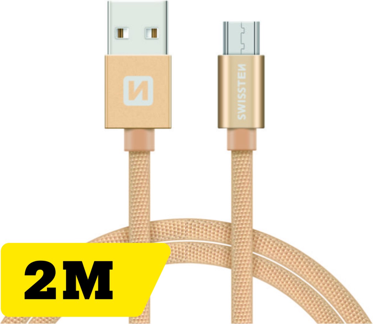 Swissten Gevlochten Micro-USB naar USB kabel - 2M - Goud