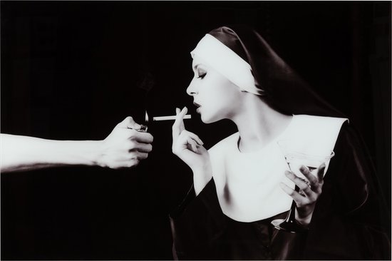 J-Line Deco Murale Religieuse Cigarette Verre Trempe Noir/Blanc