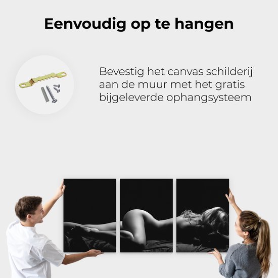 Artaza Tableau sur Toile Triptyque Femme Nue au Lit - Erotiek - Zwart Wit - 180x80 - Groot - Photo sur Toile - Impression sur Toile