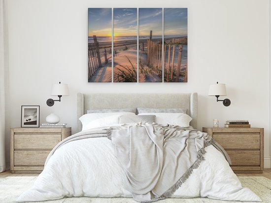 Artaza Peinture sur Toile Quadriptyque Plage et Mer depuis les Dunes avec Coucher de Soleil - 160x120 - Groot - Photo sur Toile - Impression sur Toile