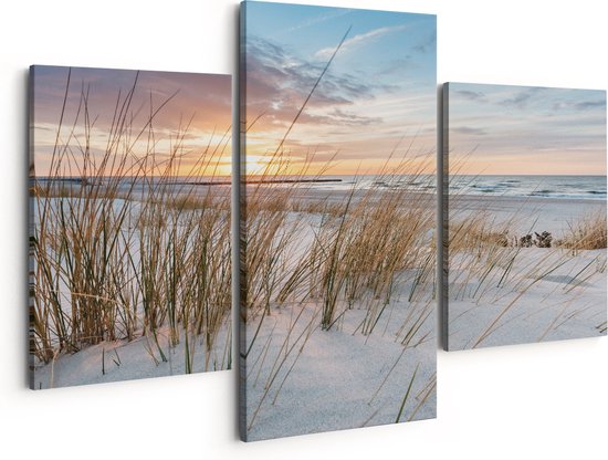 Artaza Peinture sur toile Triptyque Plage et mer depuis les dunes - 150 x 120 - Groot - Photo sur toile - Impression sur toile