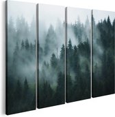 Artaza Canvas Schilderij Vierluik Bos Met Bomen In De Mist - 160x120 - Groot - Foto Op Canvas - Canvas Print