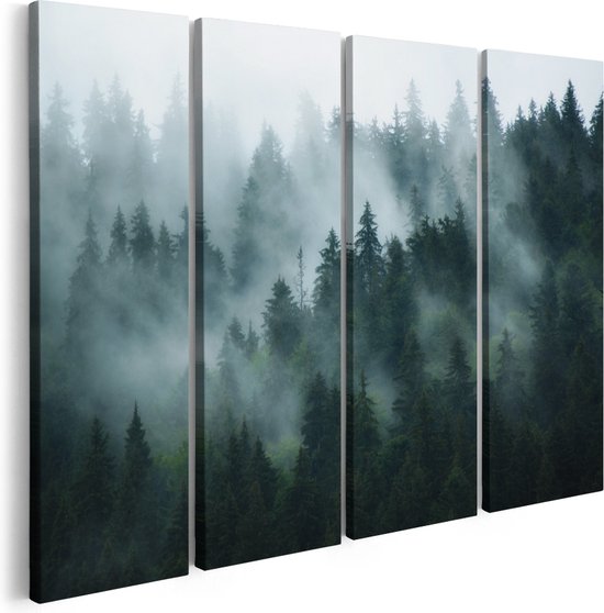 Artaza Canvas Schilderij Vierluik Bos Met Bomen In De Mist - 160x120 - Groot - Foto Op Canvas - Canvas Print