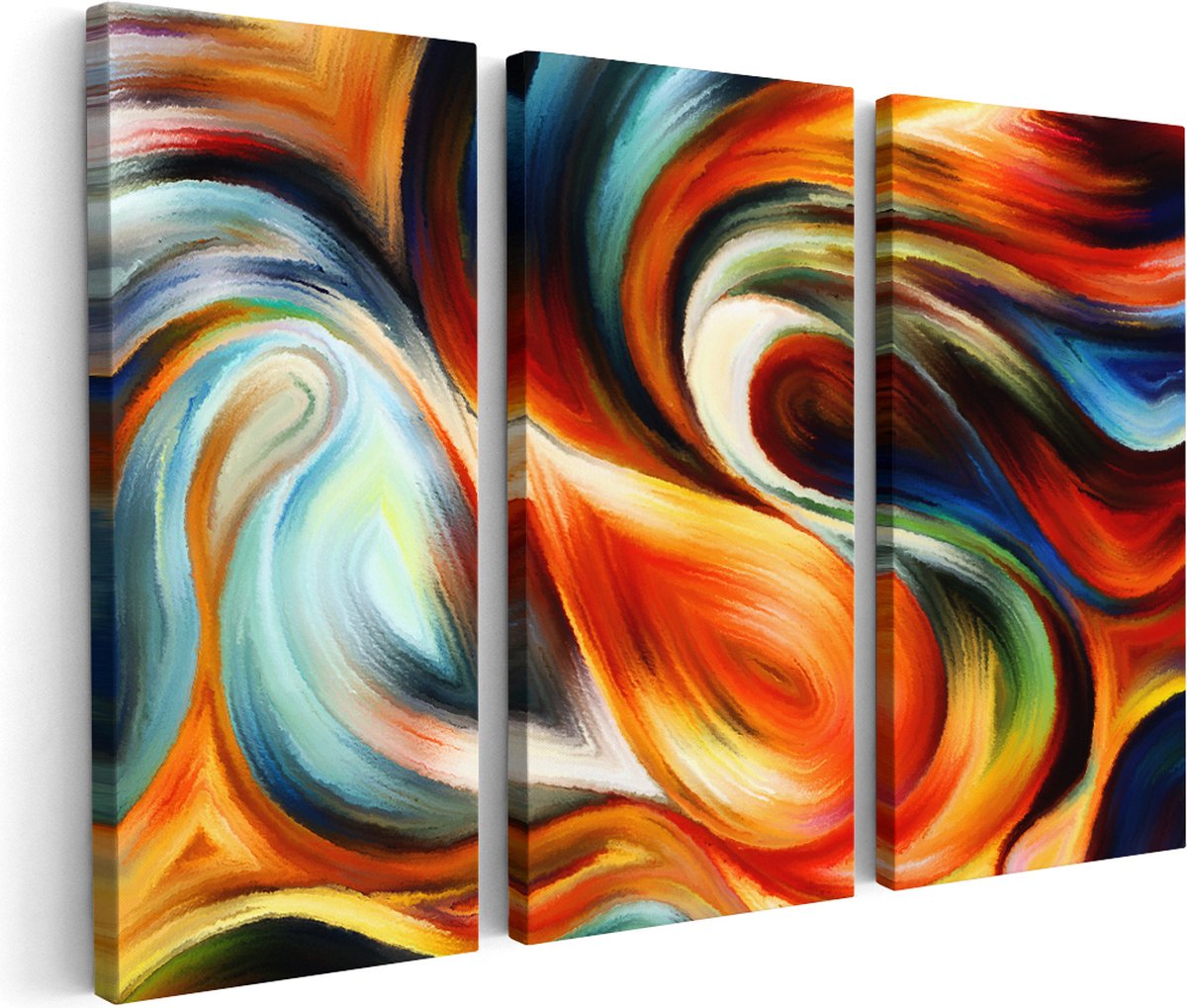 Artaza Canvas Schilderij Drieluik Abstracte Kunst van Kleurrijke Verf - 180x120 cm - Groot - Wanddecoratie Woonkamer - Schilderijen - Muurdecoratie