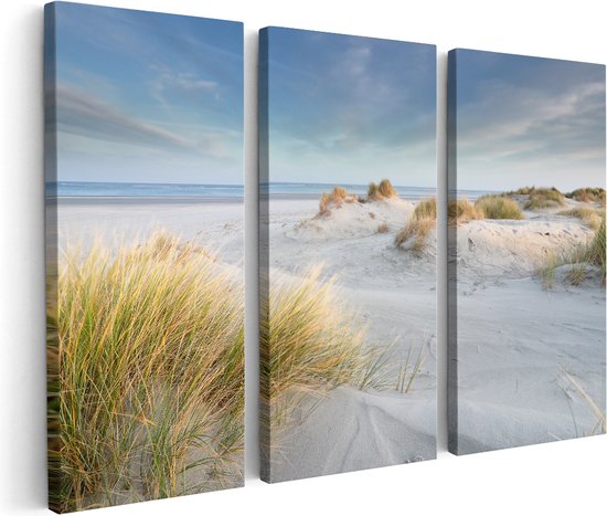 Artaza Canvas Schilderij Drieluik Groot Strand met Zee - 120x80 - Foto Op Canvas - Canvas Print