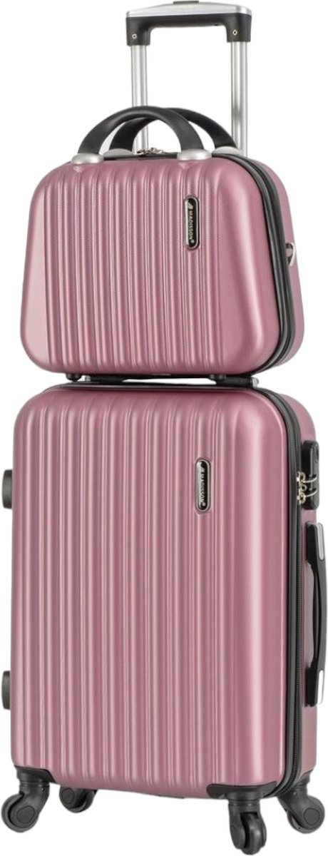 Madisson - Handbagage - kofferset - 2 stuks - Reiskoffer met 4 wielen - Beautycase - roze