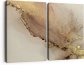 Artaza Canvas Schilderij Tweeluik Abstracte Kunst - Bruin Goud Marmer - 180x120 - Groot - Foto Op Canvas - Canvas Print