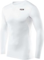 TCA Men's HyperFusion Compression Base Layer Top Long Sleeve Under Shirt - Crew Neck - White, Large