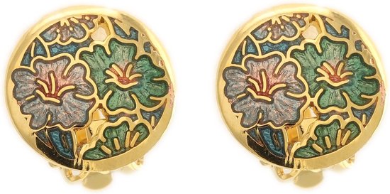Behave Boucles d'oreilles clips pour femmes avec émail floral couleur or