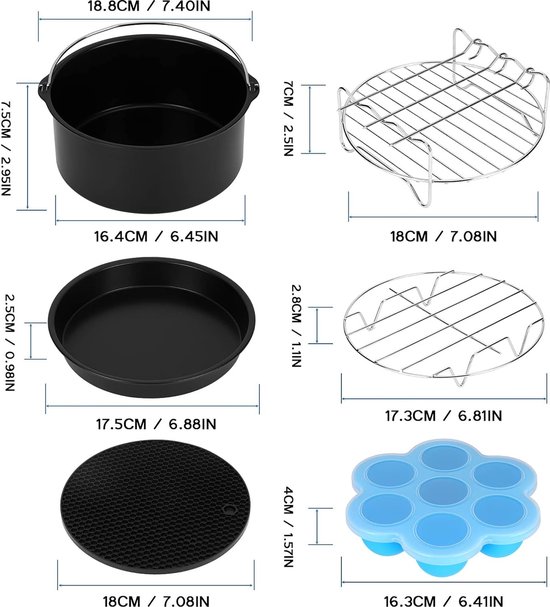 Airfryer Accessoires Set voor Airfryer Pans Airfryer Accessoires Set Hittebestendig Gemakkelijk Te Reinigen Roestvrij Staal voor Airfryer Accessoires voor Thuis Keuken Restaurant Airfryer (18cm