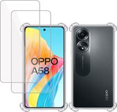 Hoesje geschikt voor Oppo A58 4G + 2x Screenprotector – Tempered Glass - Extreme Shock Case Transparant