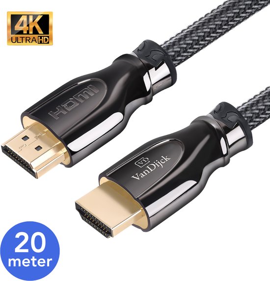 VanDijck - Câble HDMI 2.0 20 Mètres - Ultra HD 4K Haute Vitesse (60/120/240Hz) - 18GBPS