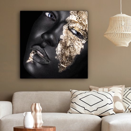 Toile Peinture Femme - Goud - Zwart - Peinture - Luxe - 90x90 cm - Décoration murale