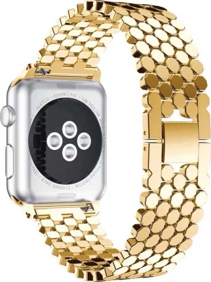 Mobigear Honeycomb - Apple Watch Series 1 (38mm) Bandje Staal Vlindersluiting - Goud