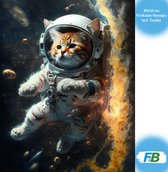 F4B Kat in de Ruimte Diamond Painting 40x50cm | Vierkante Steentjes | Dieren | Poes | Katten | Planeten | Diamond Painting Pakket Volwassenen | Kinderen | Volledig Dekkend