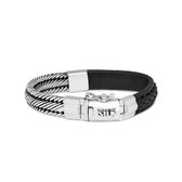 Bijoux SOIE - Bracelet Argent - Tissage - 741BLK.19 - cuir noir - Taille 19