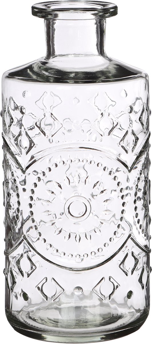 Ideas4Seasons Bloemenvaas/flesvaas Berlin - met motief - helder glas - transparant - 9 x 21 cm