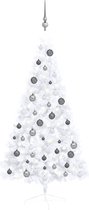 vidaXL - Kunstkerstboom - met - verlichting - en - kerstballen - half - 150 - cm - wit