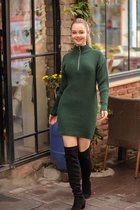 Gebreide jurk col met rits | Groen