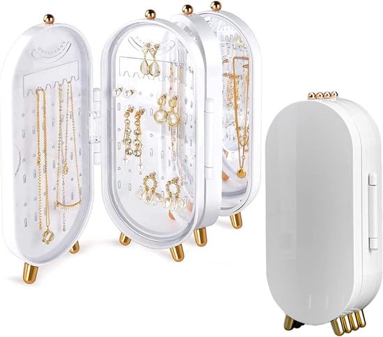 VOANZO Opvouwbare sieradenstandaard Oorbelhouder met spiegel Oorbelhouder Organizer Multifunctioneel display Vormig voor ketting Oorbellen Studs dun wit