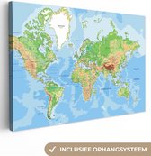 Canvas Schilderij Wereldkaart - Kleuren - Atlas - Aarde - Canvasdoek - 140x90 - Muurdecoratie
