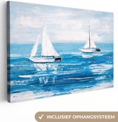 Canvas - Schilderij - Olieverf - Boten - Water - Zee - 60x40 cm - Interieur - Schilderijen op canvas