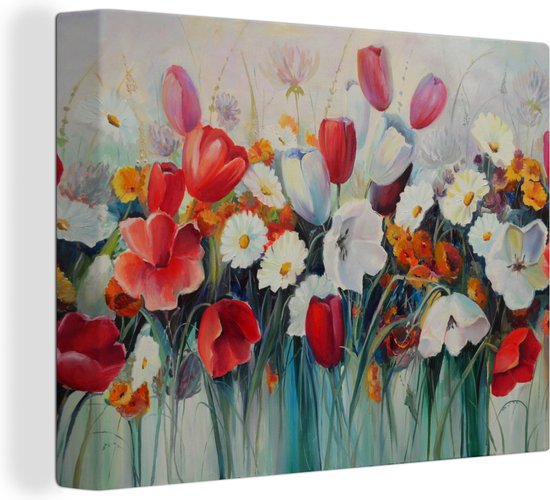 Canvas - Schilderij - Olieverf - Bloemen - Natuur - 120x90 cm - Woondecoratie - Interieur