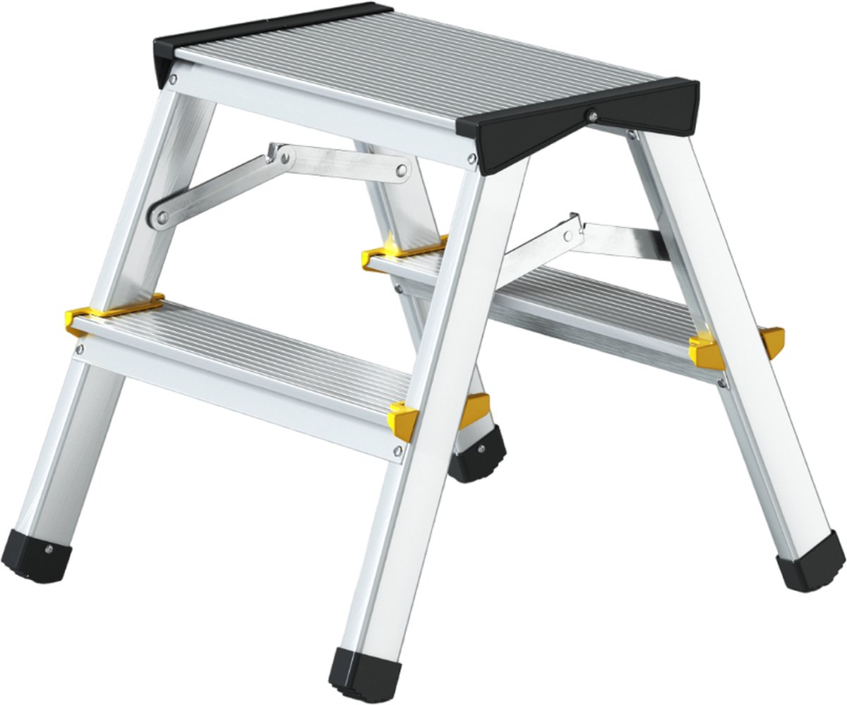 Panthera huishoudtrap - keukentrap dubbel 2x2 treden - Aluminium - Max werkhoogte: 2.49 meter - voor Particulier en professioneel gebruik