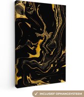 Canvas Schilderij Patronen - Verf - Goud - Zwart - 80x120 cm - Wanddecoratie