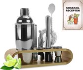 KitchenBrothers Cocktail Set met Cocktailshaker - 11 Delig - Complete Set - Cadeauverpakking - Lichtbruin/Bamboe