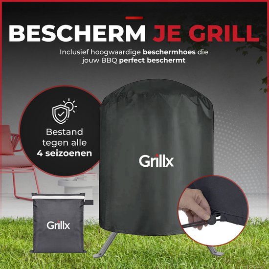 GrillX Kamado BBQ - 13 Inch - Incl. Hoes - Barbecue Egg - Houtskool Barbecue - Zwart - Ø 27cm - GrillX