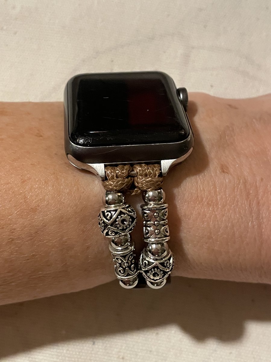 Geschikt voor Apple Watch horlogebandje- 38-40-41 mm-Boho vintage- donkerbruin leren bandje met kralen en gespsluiting