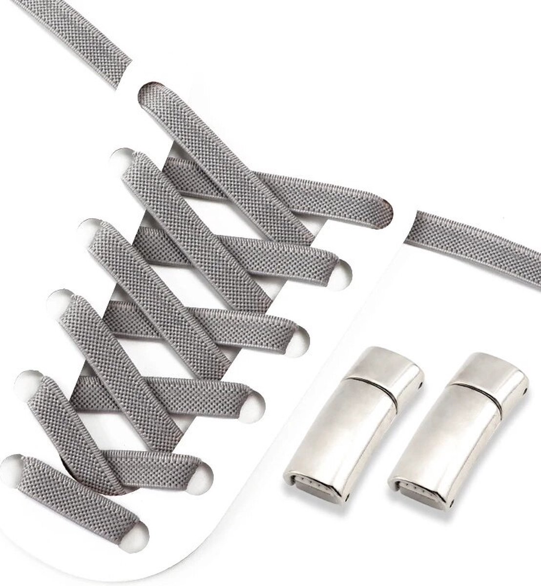DrPhone LaceTech - Premium Veters met Magnetische sluiting - Geschikt voor o.a. sneakers - Grijs