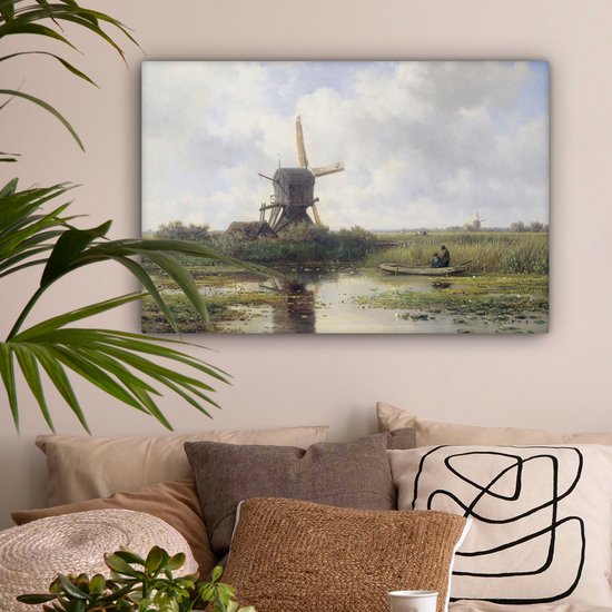 Toile - Peinture Moulin à vent - Willem Roelofs - Maîtres anciens - Art - 180x120 cm - Décoration murale - Salon