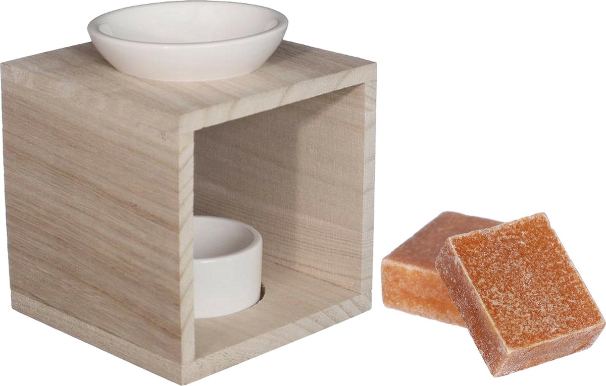 Ideas4seasons Amberblokjes/geurblokjes cadeauset - amber geur - inclusief geurbrander