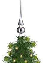 Kerst piek - zilver - 26 cm - glas - glans - kerstboom pieken - kerstversiering