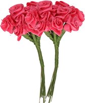 Rayher Decoratie roosjes satijn - 2x - bosje van 12 - fuchsia roze - 12 cm - hobby/DIY bloemetjes