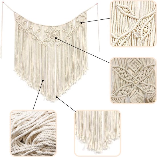 3 Macramé wandtapijten | Wanddecor Boho Stijlvol katoenen touw tapijt - Chique handgemaakte woondecoratie kunst muur voor slaapkamer woonkamer bruiloft Aelevate