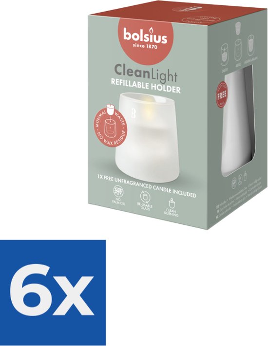 Bolsius Clean Light Refillable Holder Zero 1ST - Voordeelverpakking 6 stuks