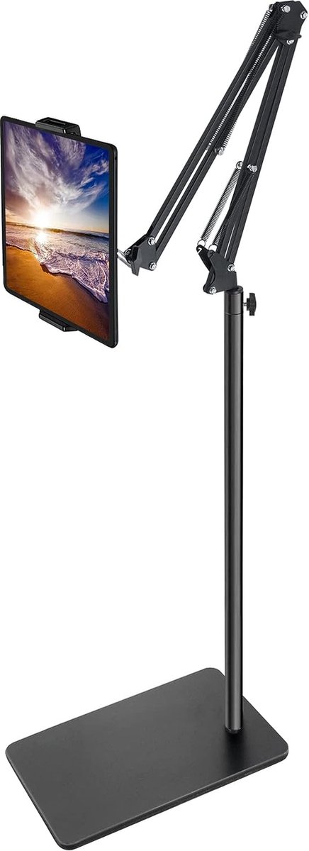 Tablet Floor Stand with 3kg Base, Angle Heights Adjustable Foldable Arm Phone Holder for Bed Sofa Use, Holder for 4.7-11 Inch iPad Pro Air Mini, iPhone, Samsung Tab, Kindle, E-Reader