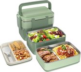 Bento Box, Adult Lunch Box with Stainless Steel Compartment, Leak-Proof, 1500 ml, Large Volume, BPA-Free, Keep Fresh for a Long Time (Green)