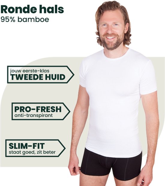 T-shirt en Bamboe | Chemises en Bamboe | Col rond | Chemises anti-transpiration | Sous les chemises | Blanc | Taille: S | Merk: Bamboosa