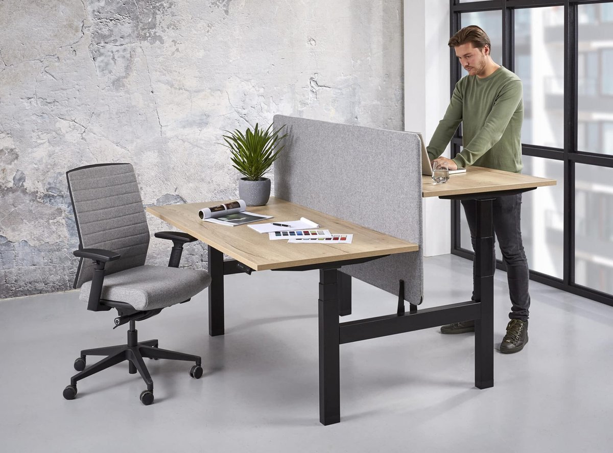 Duo bench elektrisch zit/sta Basic breed 180CM bladkleur Ahorn framekleur Wit (RAL9010)