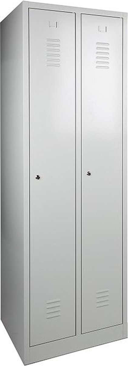 Industriële locker garderobekast 2- delig deur grijs op de sokkel en opening voor hangoogsluiting (zonder hangslot geleverd)